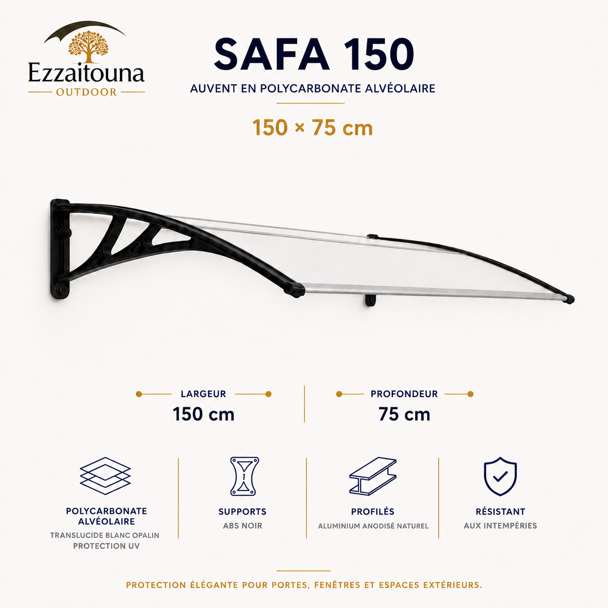 Safa 150 – Auvent classique renforcé 150 × 75 cm