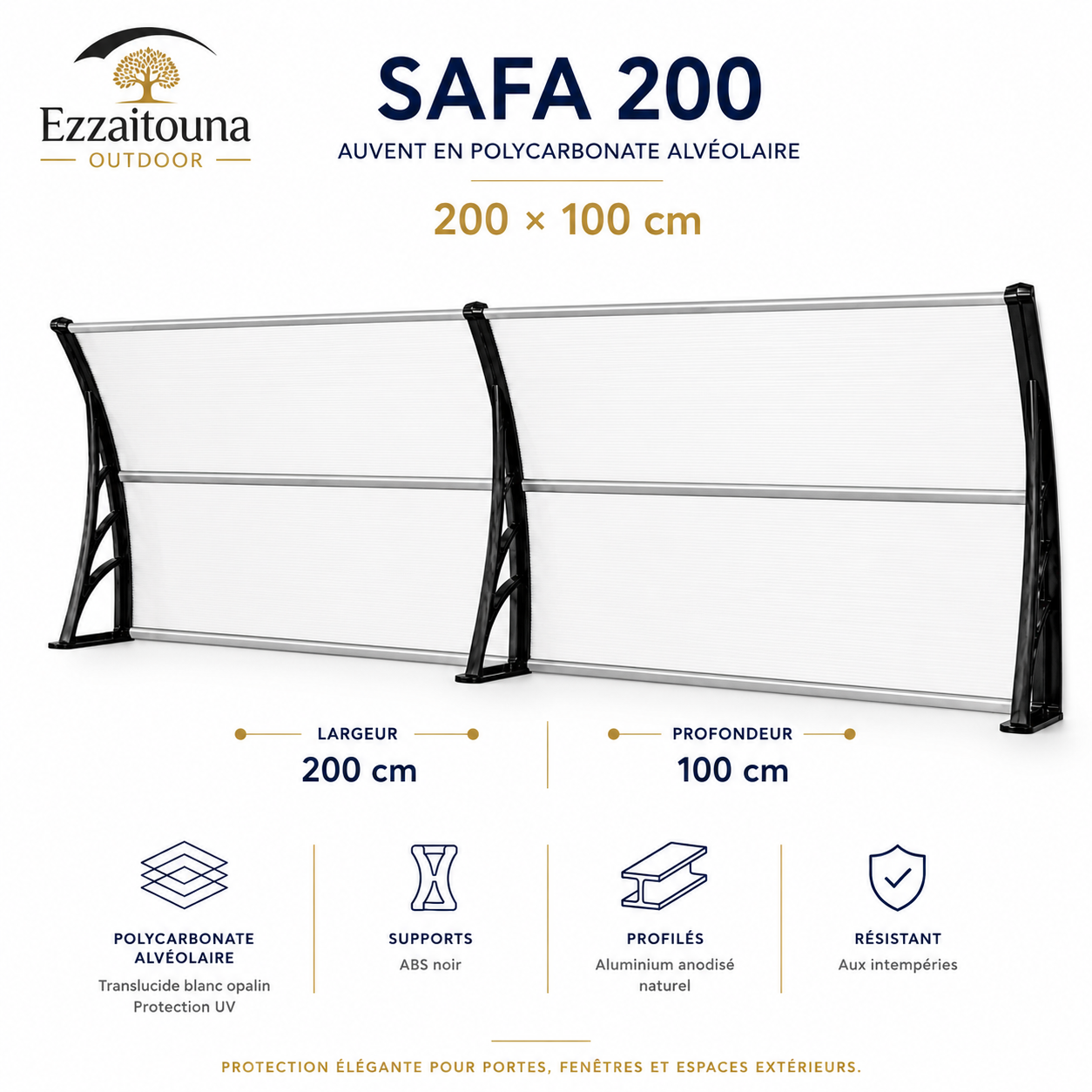 Safa 200 – Grand auvent renforcé 200 × 100 cm