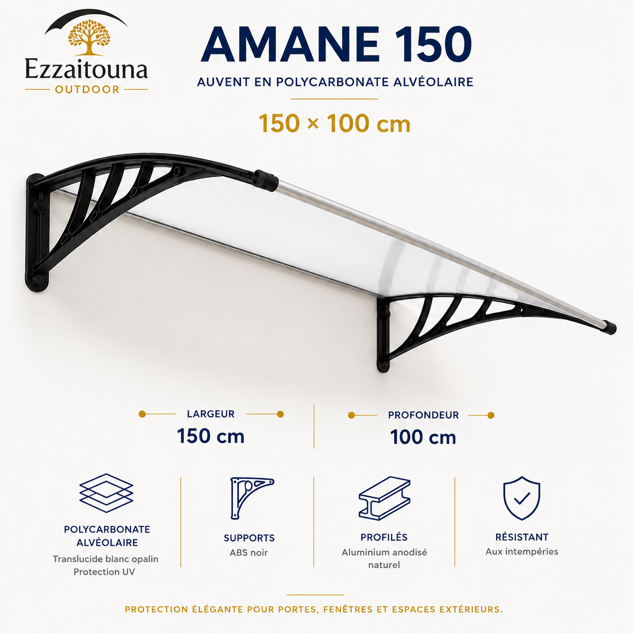 Amane 150 – Auvent premium grande couverture 150 × 100 cm