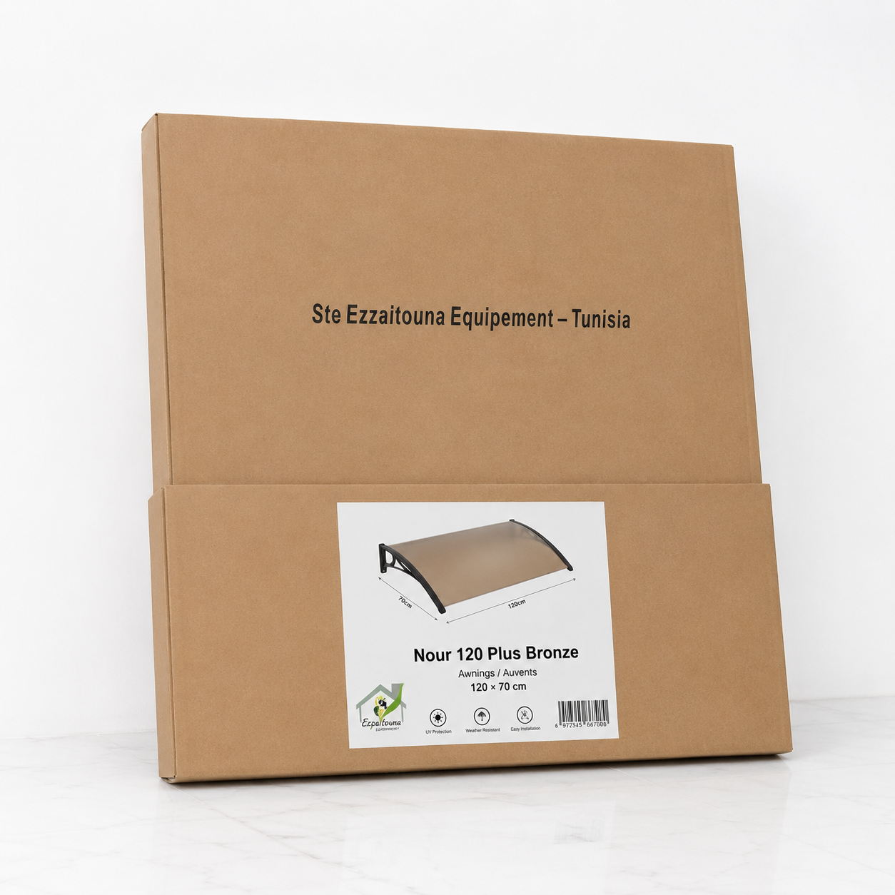 Nour 120 Plus Bronze – Auvent bronze translucide 120 × 70 cm